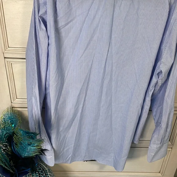Mens Ralph Lauren pinstripe blue button down shirt classic fit size 16 - Picture 5 of 6